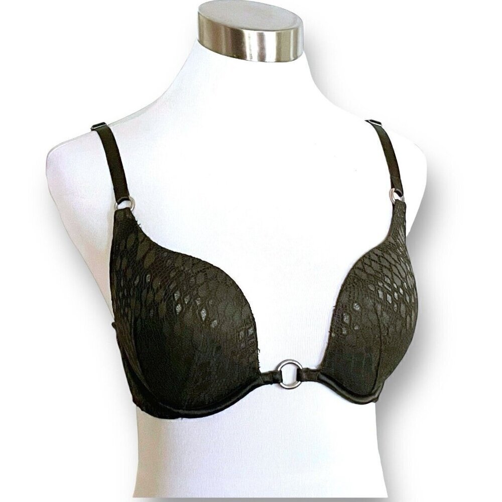 Victorias Secret 32DD Bra Olive Green Lace Lined Plunge Underwire Mesh Back